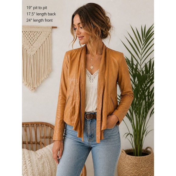Alice + Olivia Jackets & Blazers - Alice & Olivia Boho Lambskin Leather Jacket Open Drape Western Cowgirl Size M